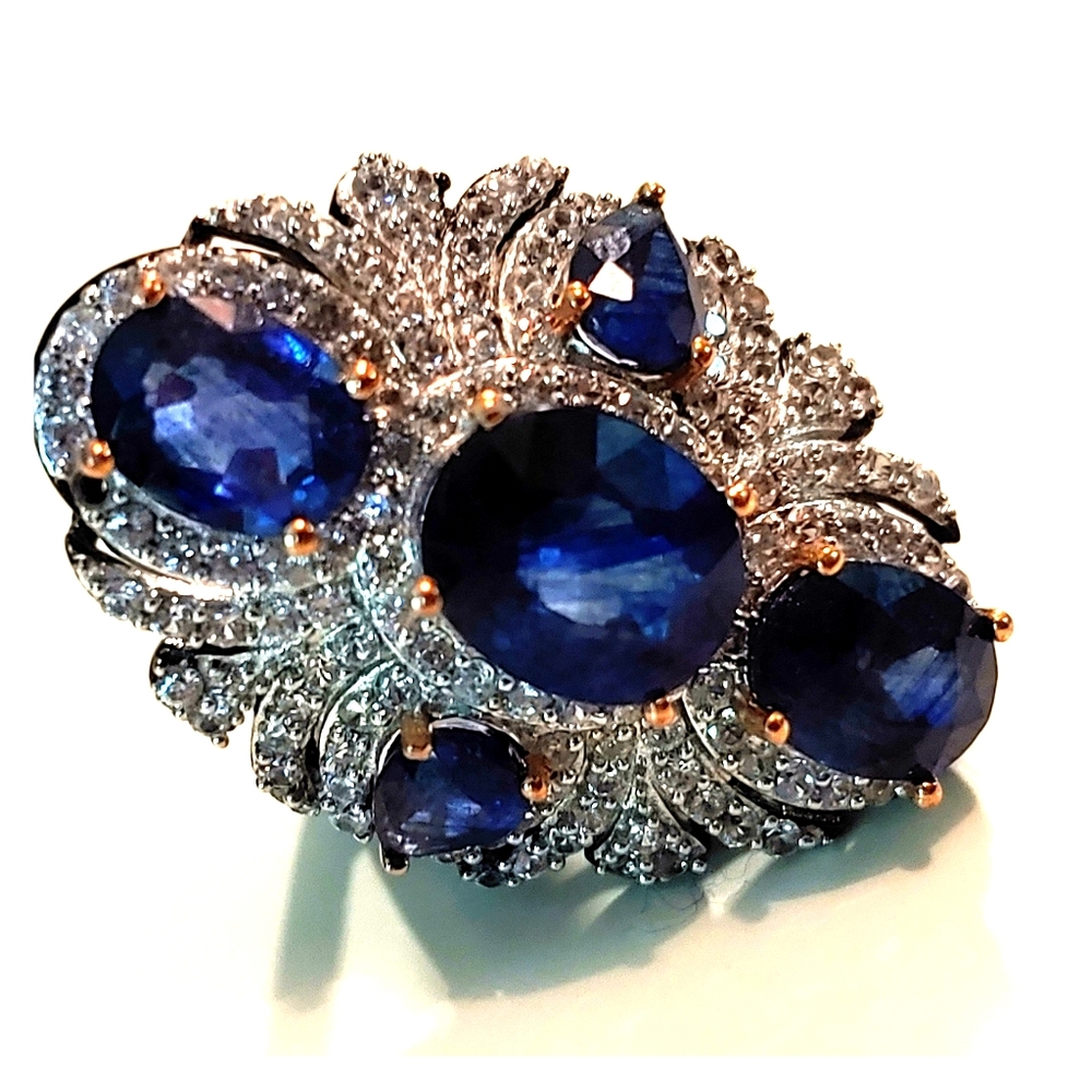 Rarities Carol Brodie sapphire & white zircon ring